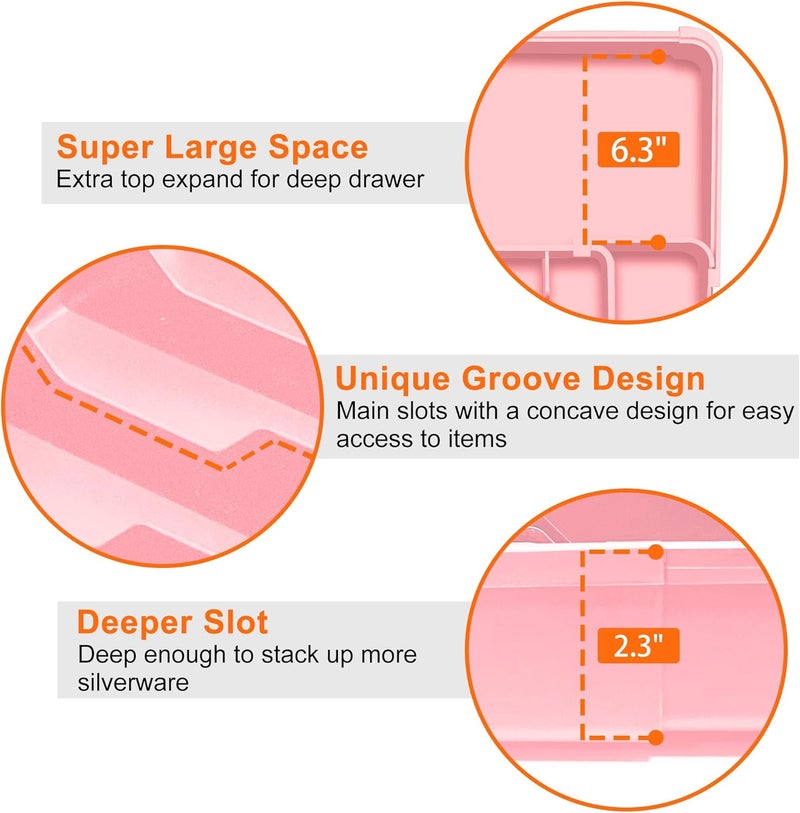 Spaclear Silverware Organizer - Expandable Silverware Drawer Organizer, Adjustable Drawer Organizer, Silverware Tray for Drawer 15.2"x 19" Utensil Drawer Organizer, Kitchen Organizers Storage, Pink - Image 4